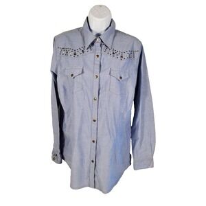 Wrangler Women's Large‎ Snap-front Blue Denim Western Shirt Long Sleeves
